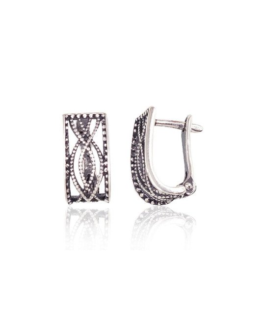 Silver earrings with 'english' lock, Silver 925°, oxide (Plating)