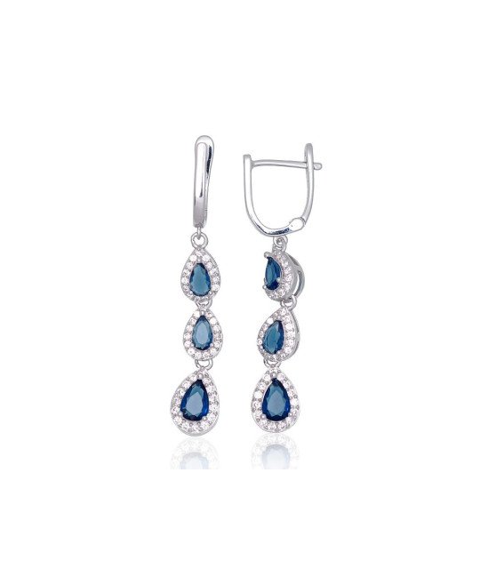 Серебряные серьги на английском замке, Серебро 925°, родий (покрытие), Цирконы