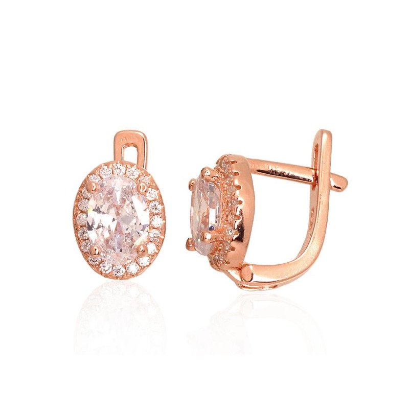 Silver earrings with 'english' lock, Silver 925°, red gold (Plating), Zirkons
