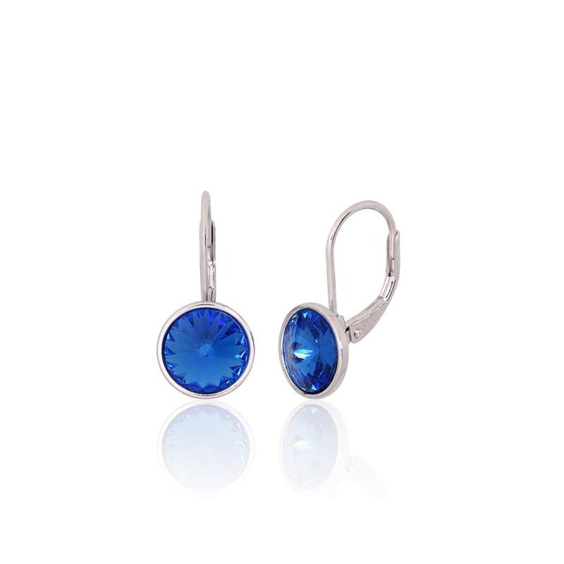 Silver earrings with 'english' lock, Silver 925°, Rhodium (Plating), Crystals