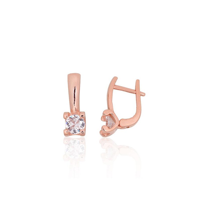 Silver earrings with 'english' lock, Silver 925°, red gold (Plating), Zirkons