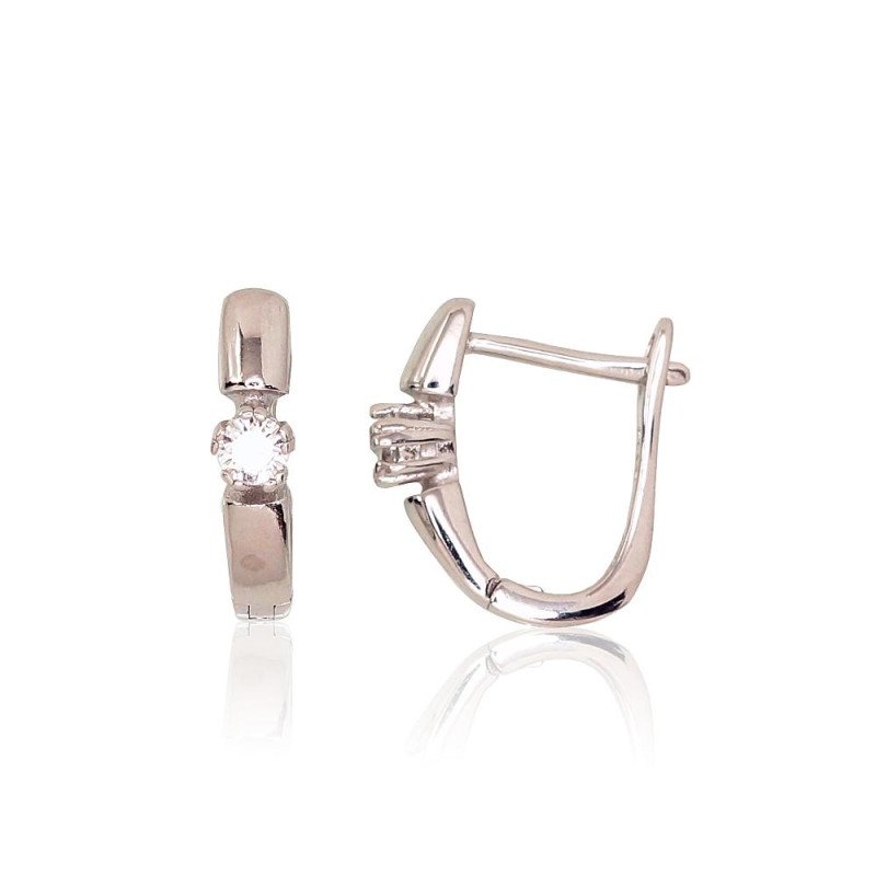 Silver earrings with 'english' lock, Silver 925°, Rhodium (Plating), Zirkons
