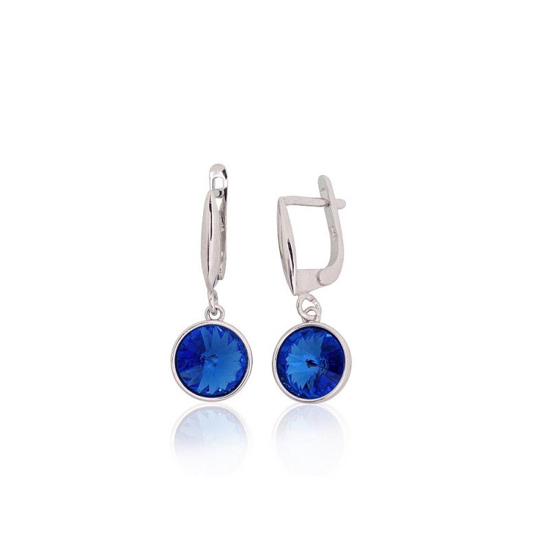 Silver earrings with 'english' lock, Silver 925°, Rhodium (Plating), Crystals