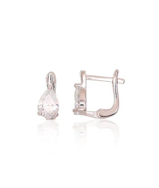 Silver earrings with 'english' lock, Silver 925°, Rhodium (Plating), Zirkons