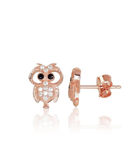 Silver stud earrings, Silver 925°, red gold (Plating), Zirkons