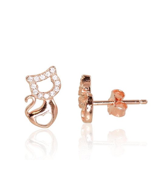 Sidabriniai auskarai –pusetai, Sidabras 925°, raudonas auksas (padengti), Cirkonai