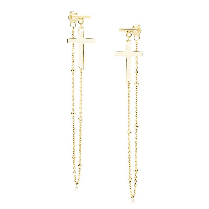 Gold-plated silver earrings SENTIELL, Cross and chain with balls