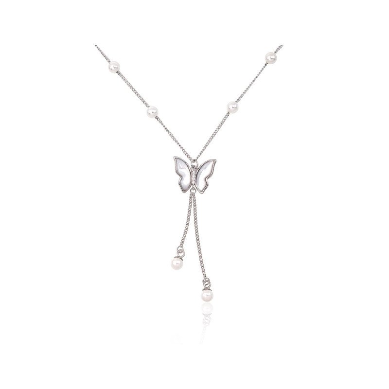 Серебряное колье, Серебро 925°, родий (покрытие), Цирконы, Жемчуг, Перламутр