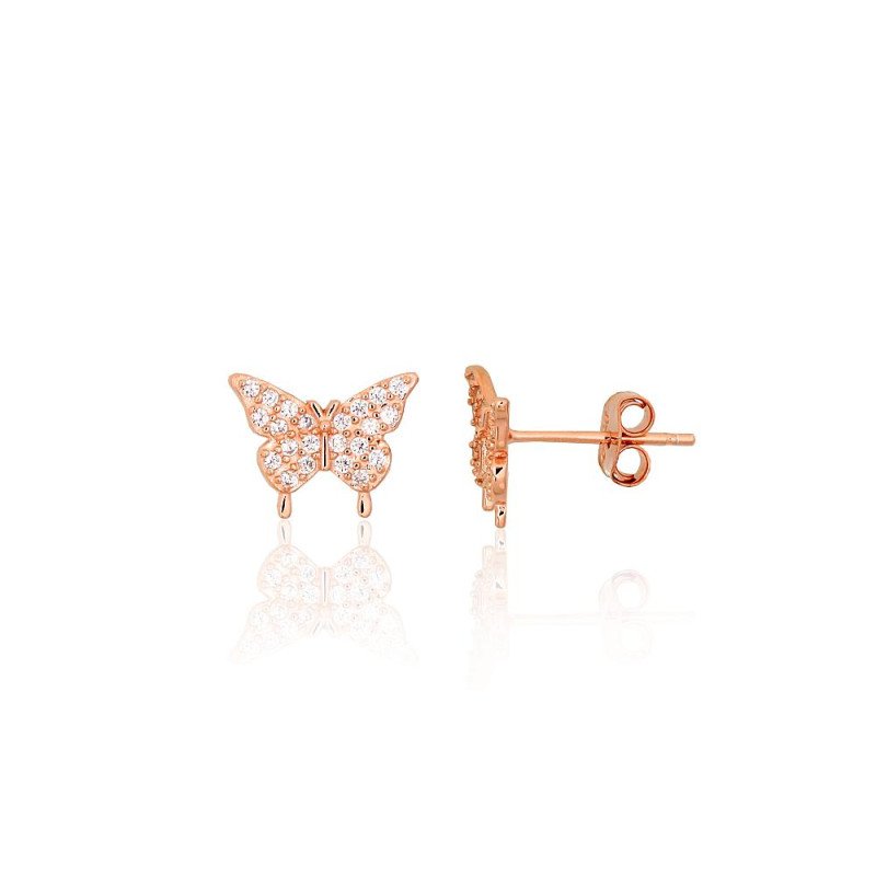 Silver stud earrings, Silver 925°, red gold (Plating), Zirkons