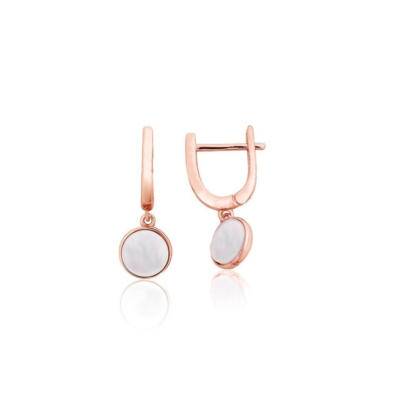 Silver earrings with 'english' lock, Silver 925°, red gold (Plating), Mother-of-pearl