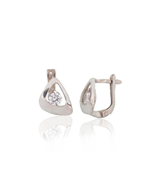 Серебряные серьги на английском замке, Серебро 925°, родий (покрытие), Цирконы