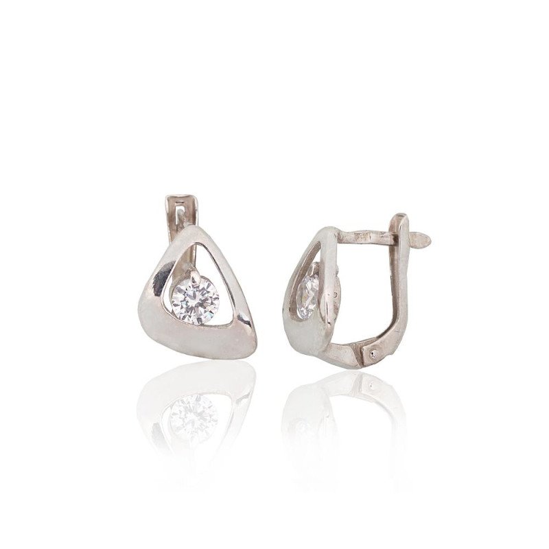Silver earrings with 'english' lock, Silver 925°, Rhodium (Plating), Zirkons
