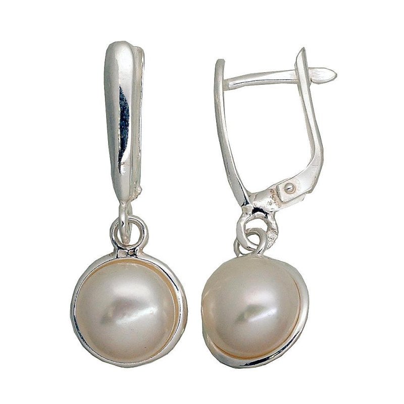 Silver earrings with 'english' lock, Silver 925°, Fresh-water Pearl