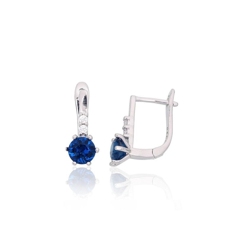 Silver earrings with 'english' lock, Silver 925°, Rhodium (Plating), Zirkons