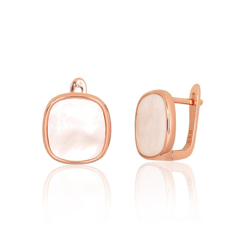 Silver earrings with 'english' lock, Silver 925°, red gold (Plating), Mother-of-pearl