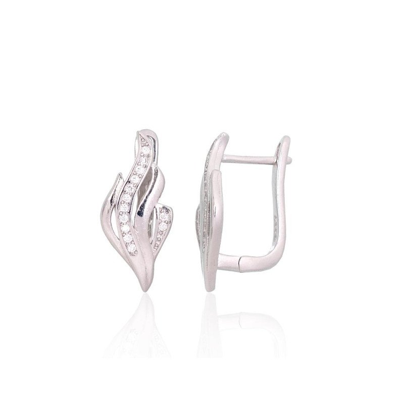 Silver earrings with 'english' lock, Silver 925°, Rhodium (Plating), Zirkons