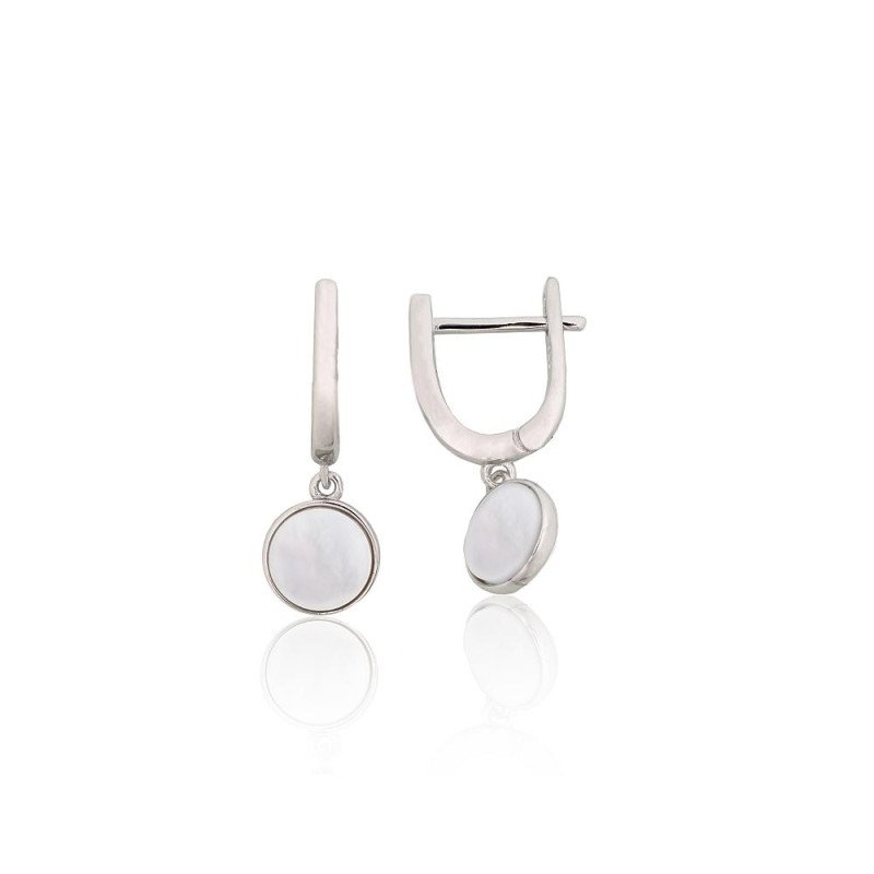 Silver earrings with 'english' lock, Silver 925°, Rhodium (Plating), Mother-of-pearl