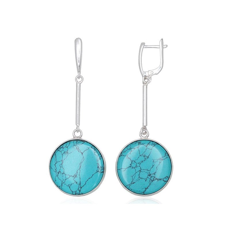 Silver earrings with 'english' lock, Silver 925°, Turquoise (Imitation)