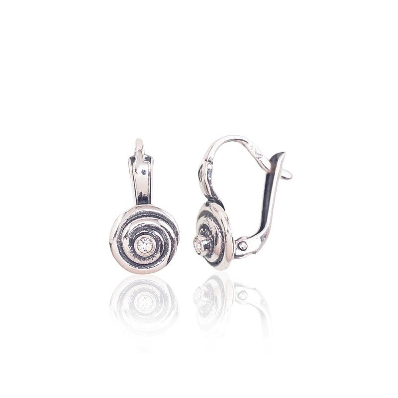 Silver earrings with 'english' lock, Silver 925°, oxide (Plating), Zirkons