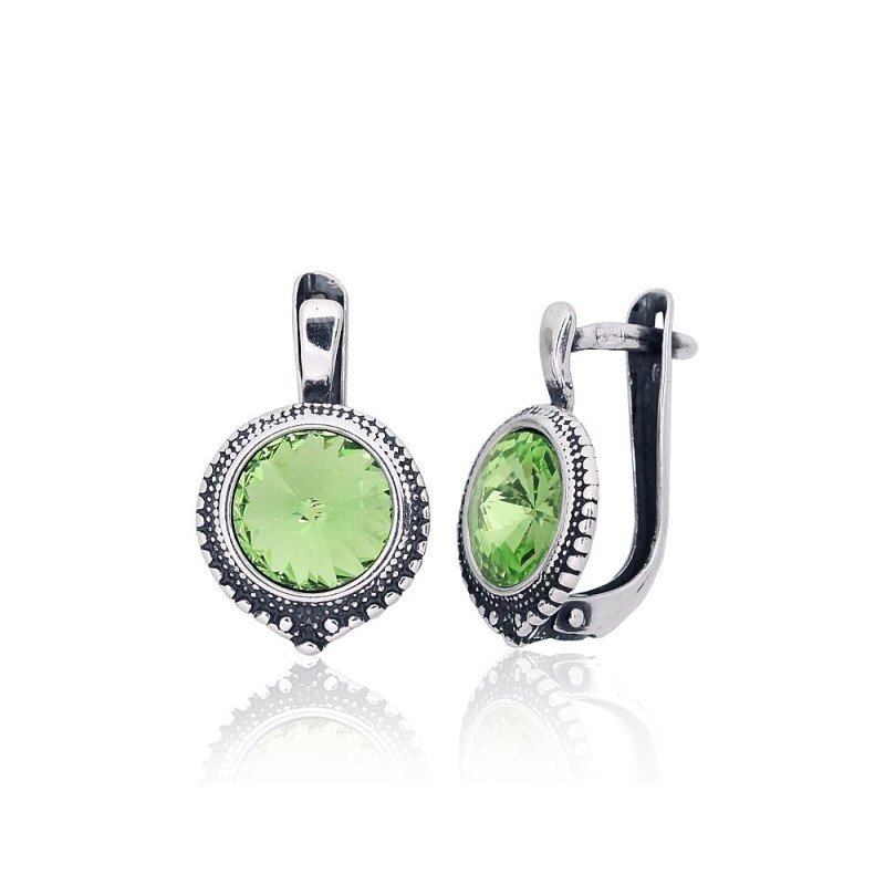 Silver earrings with 'english' lock, Silver 925°, oxide (Plating), Crystals