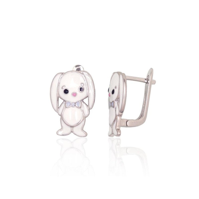 Silver earrings with 'english' lock, Silver 925°, Rhodium (Plating), Jewelery enamel