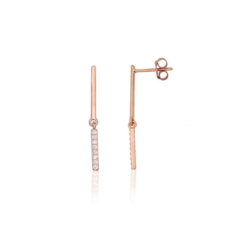 Серебряные серьги-пуссеты, Серебро 925°, красное золото (покрытие), Цирконы