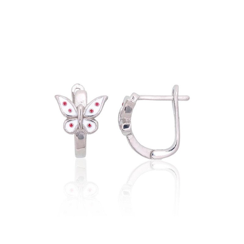 Silver earrings with 'english' lock, Silver 925°, Rhodium (Plating), Jewelery enamel