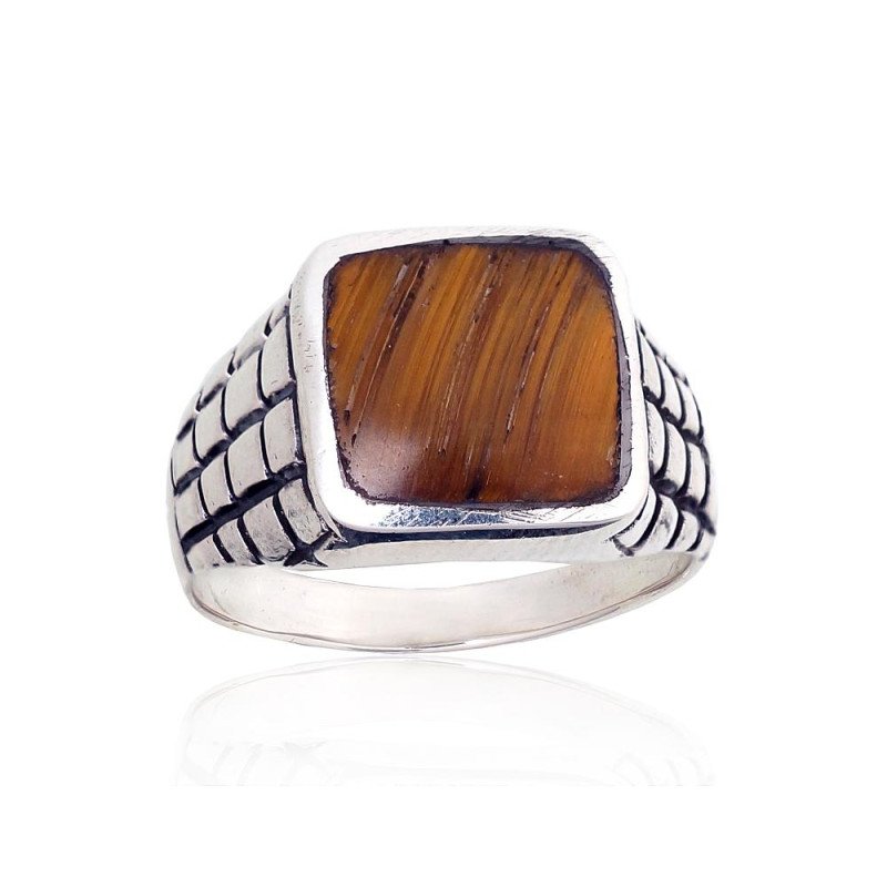 Серебряное кольцо, Серебро 925°, оксид (покрытие), Тигровый глаз