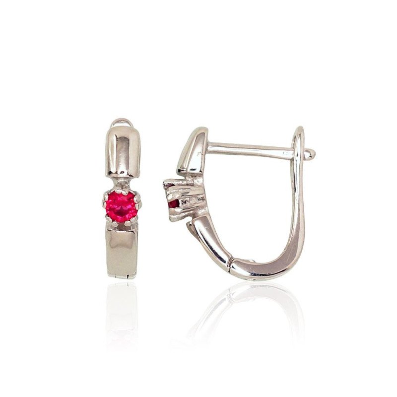 Silver earrings with 'english' lock, Silver 925°, Rhodium (Plating), Zirkons