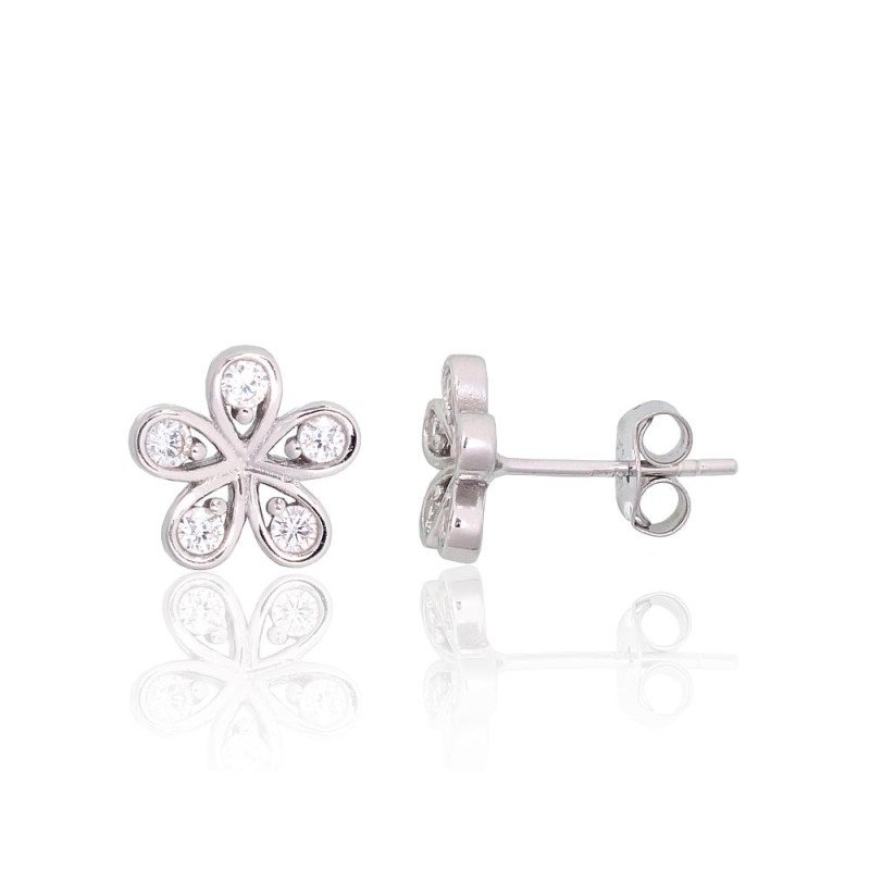 Silver stud earrings, Silver 925°, Rhodium (Plating), Zirkons