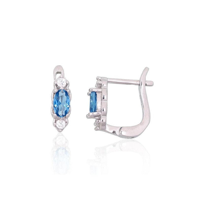 Silver earrings with 'english' lock, Silver 925°, Rhodium (Plating), Zirkons