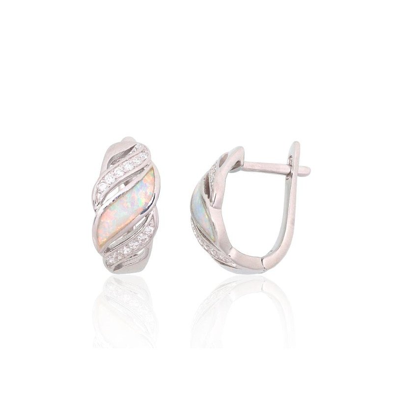Hõbedast naelkõrvarõngad, Hõbe 925°, roodium (kate), Tsirkonid, Opaliit