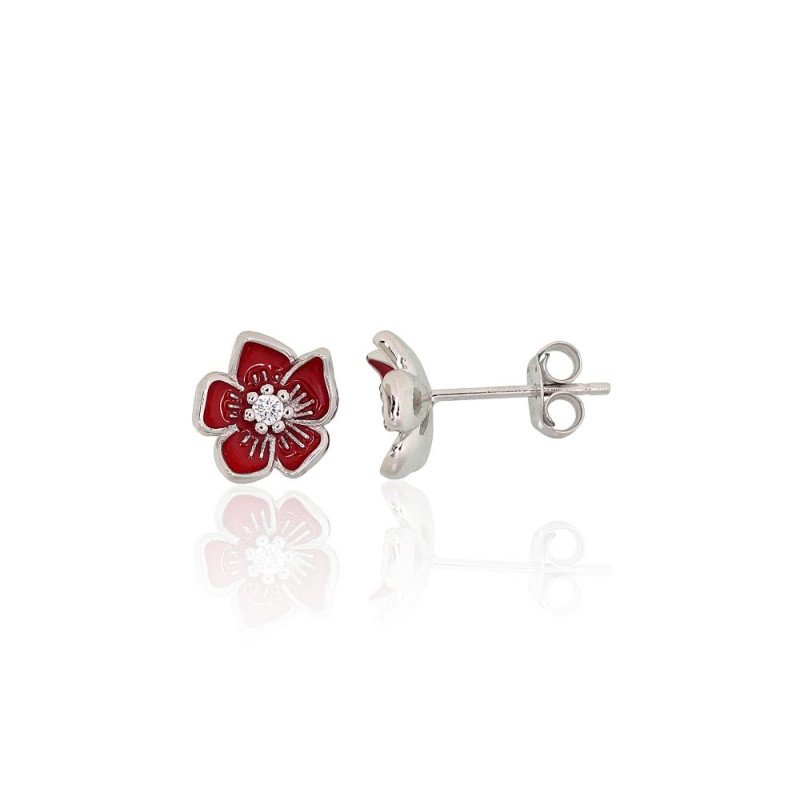 Silver stud earrings, Silver 925°, Rhodium (Plating), Zirkons, Jewelery enamel
