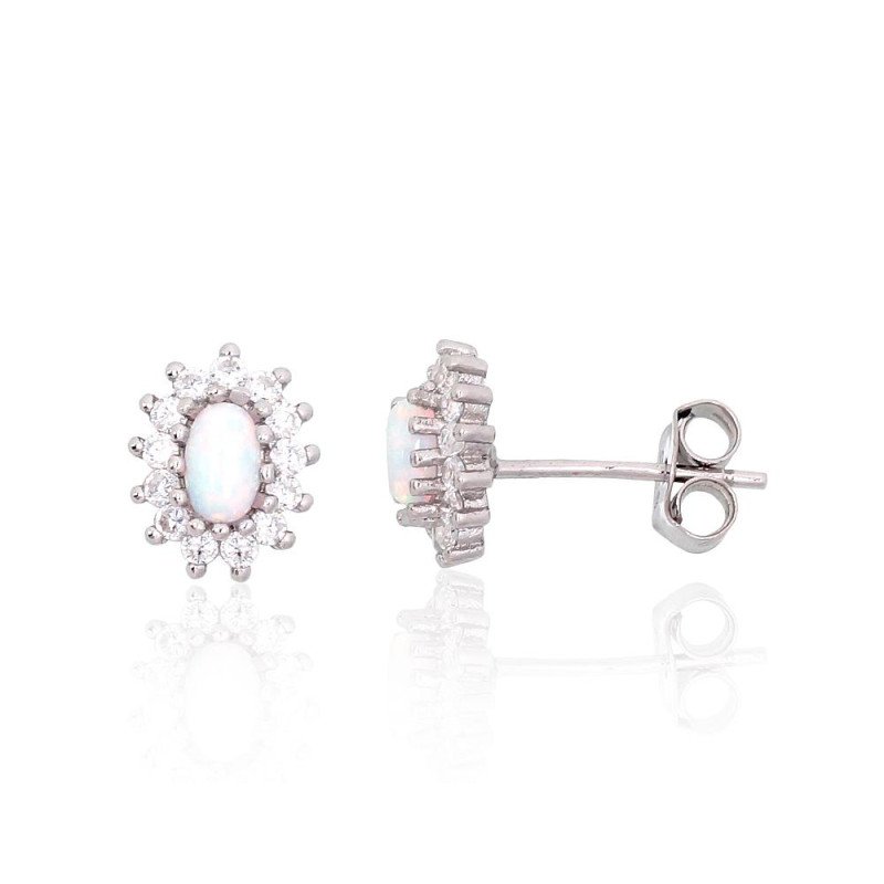 Silver stud earrings, Silver 925°, Rhodium (Plating), Zirkons, Opalit