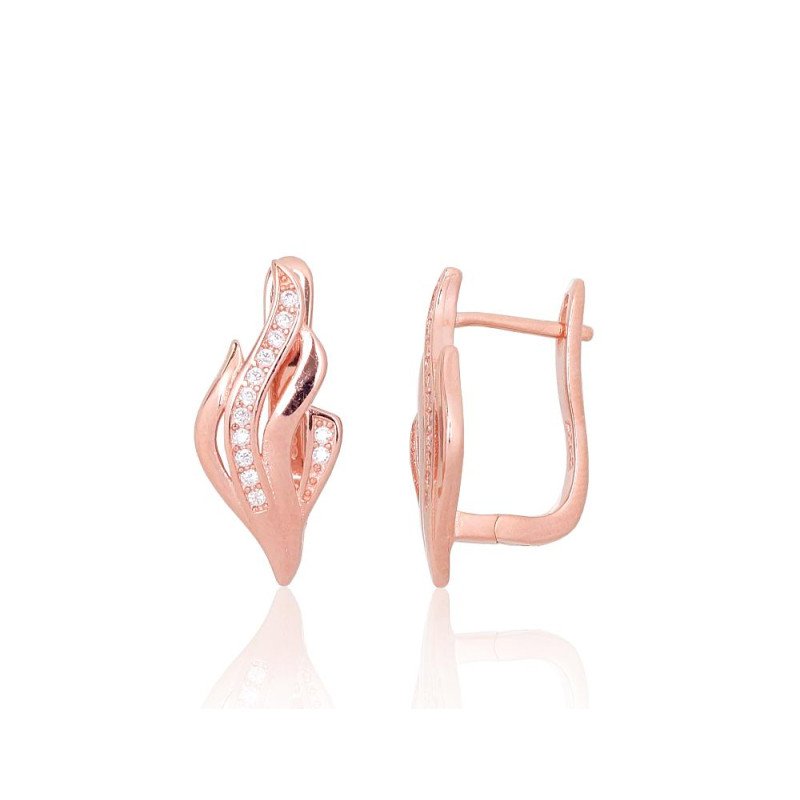 Silver earrings with 'english' lock, Silver 925°, red gold (Plating), Zirkons