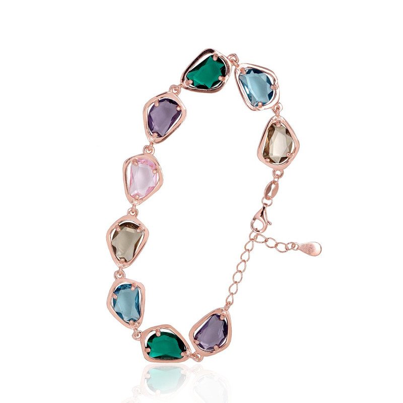 Серебряный браслет, Серебро 925°, красное золото (покрытие), Цирконы