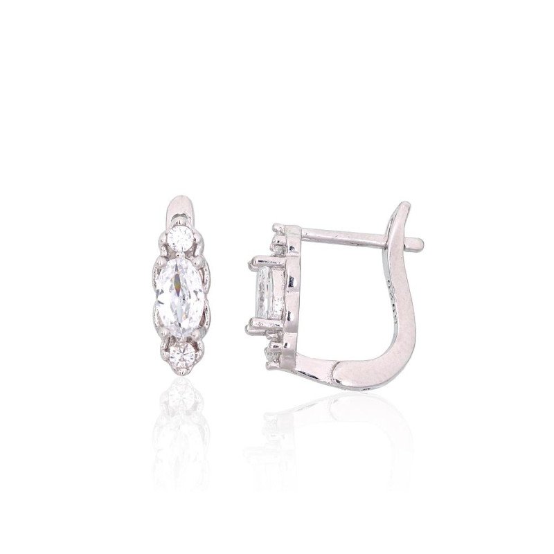 Silver earrings with 'english' lock, Silver 925°, Rhodium (Plating), Zirkons