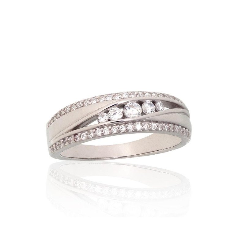 Silver ring, Silver 925°, Rhodium (Plating), Zirkons