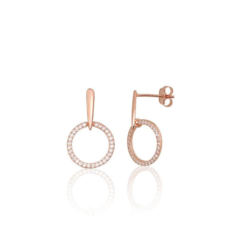 Серебряные серьги-пуссеты, Серебро 925°, красное золото (покрытие), Цирконы