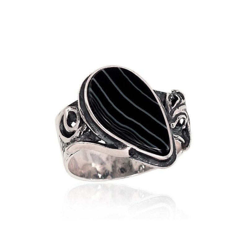 Silver ring, Silver 925°, oxide (Plating), Agate