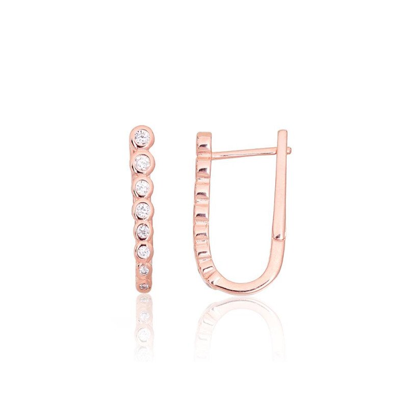 Серебряные серьги на английском замке, Серебро 925°, красное золото (покрытие), Цирконы