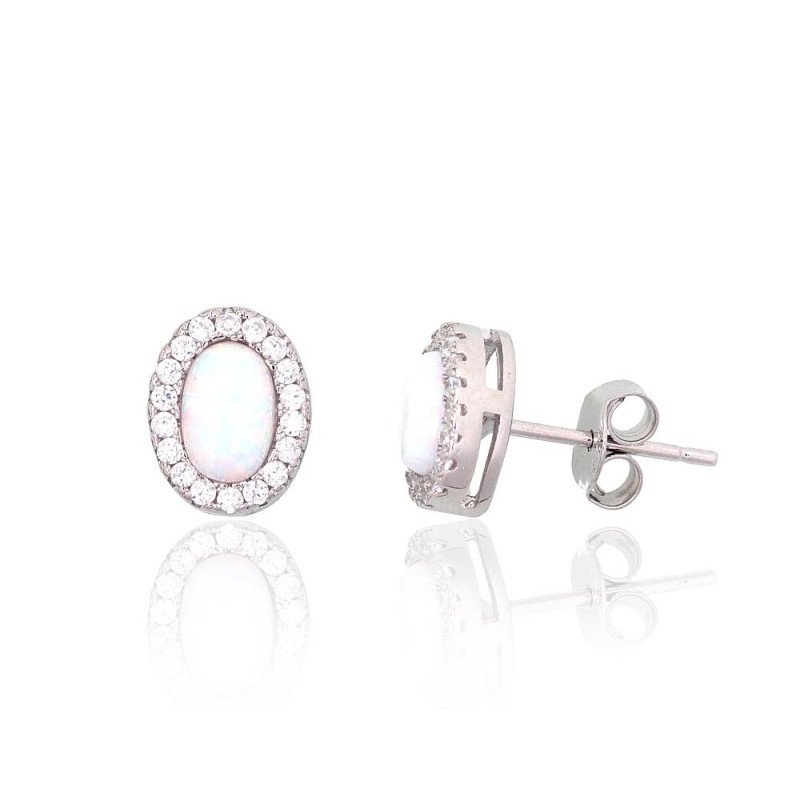 Silver stud earrings, Silver 925°, Rhodium (Plating), Zirkons, Opalit