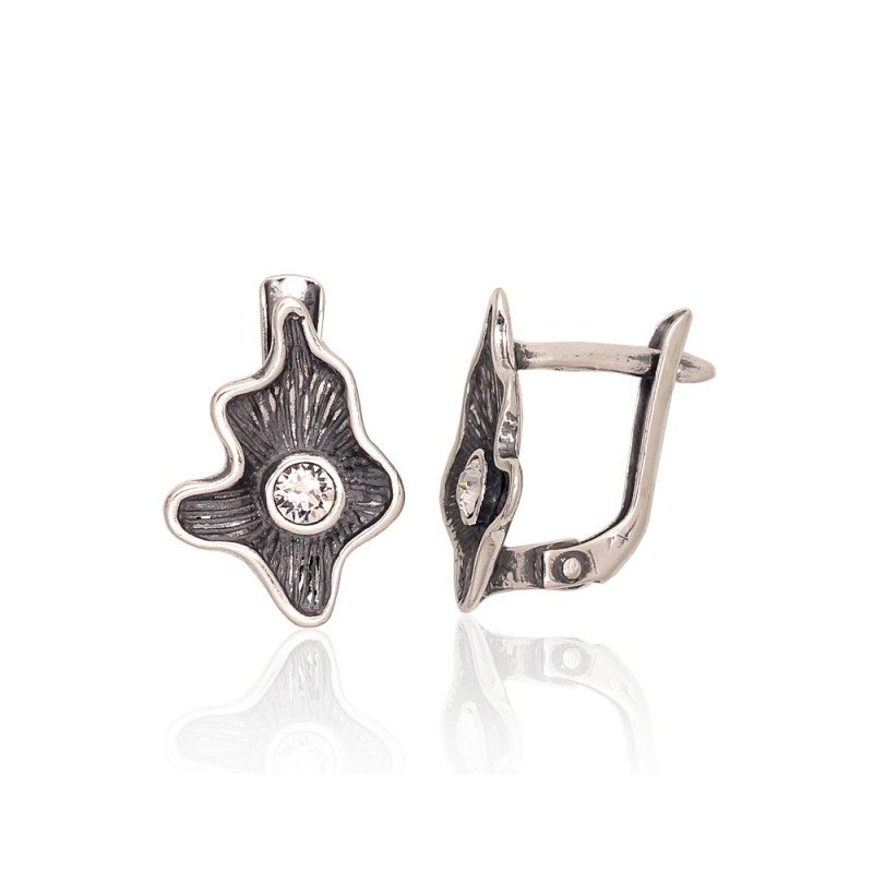 Silver earrings with 'english' lock, Silver 925°, oxide (Plating), Zirkons