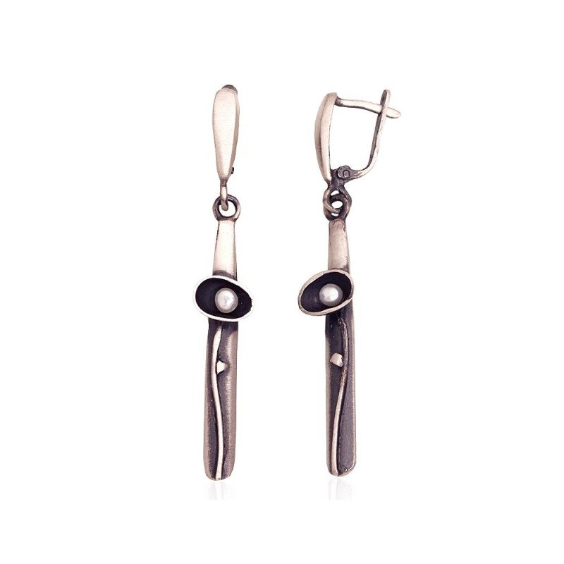 Silver earrings, Silver 925°, oxide (Plating), Fresh-water Pearl