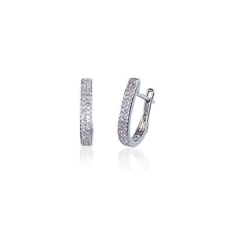 Gold earrings with 'english' lock, White Gold 585°, Diamonds