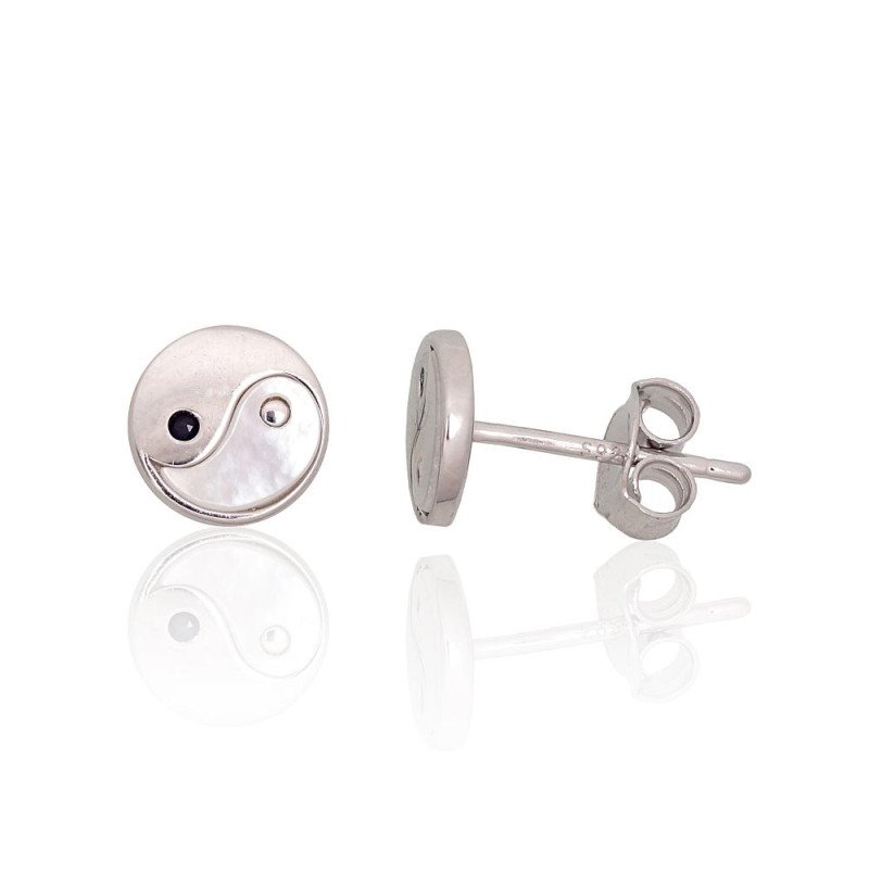 Silver stud earrings, Silver 925°, Rhodium (Plating), Zirkons, Mother-of-pearl