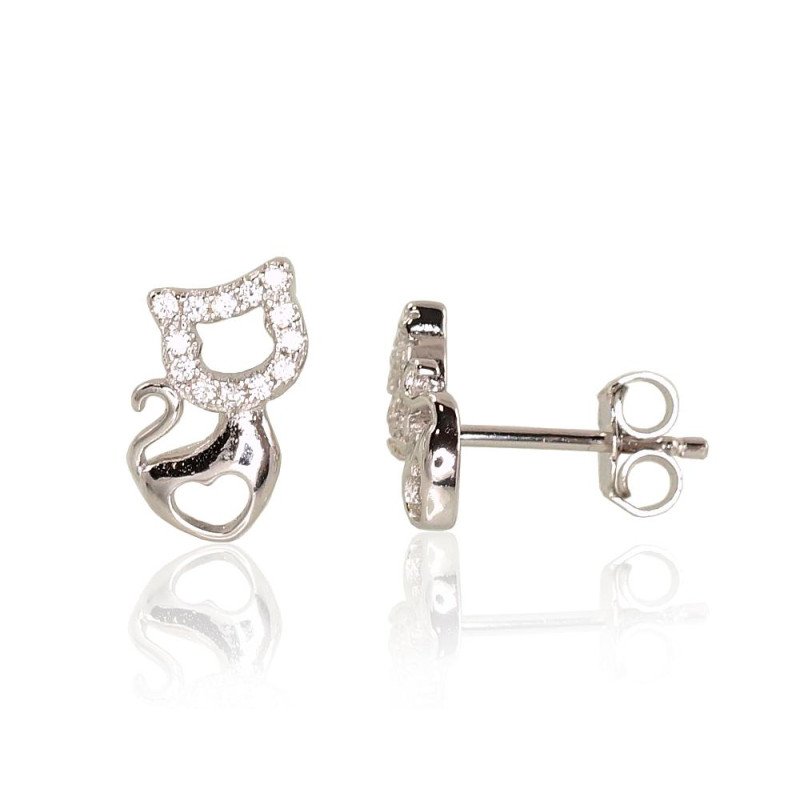 Silver stud earrings, Silver 925°, Rhodium (Plating), Zirkons