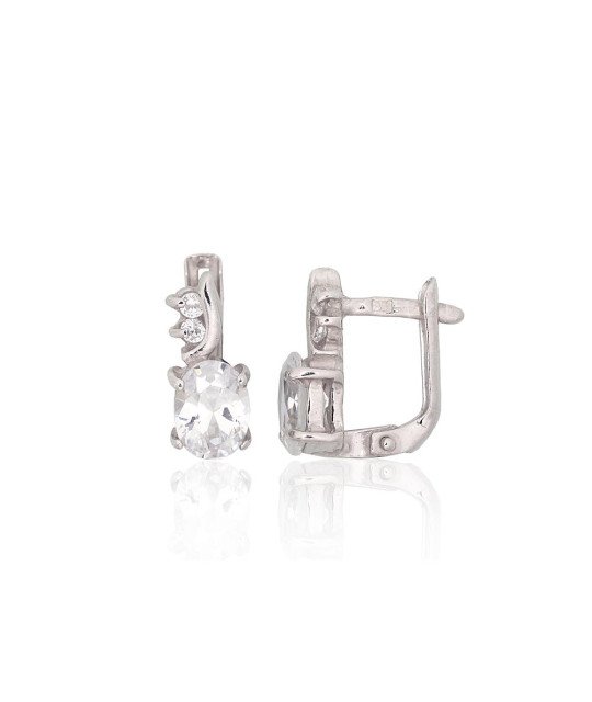 Серебряные серьги на английском замке, Серебро 925°, родий (покрытие), Цирконы