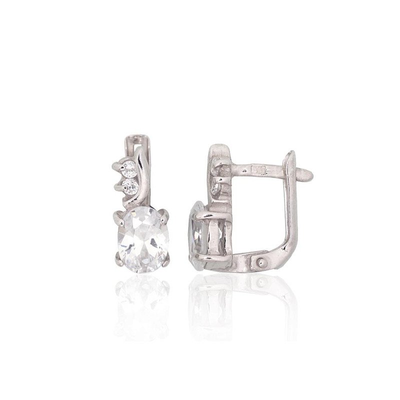Silver earrings with 'english' lock, Silver 925°, Rhodium (Plating), Zirkons