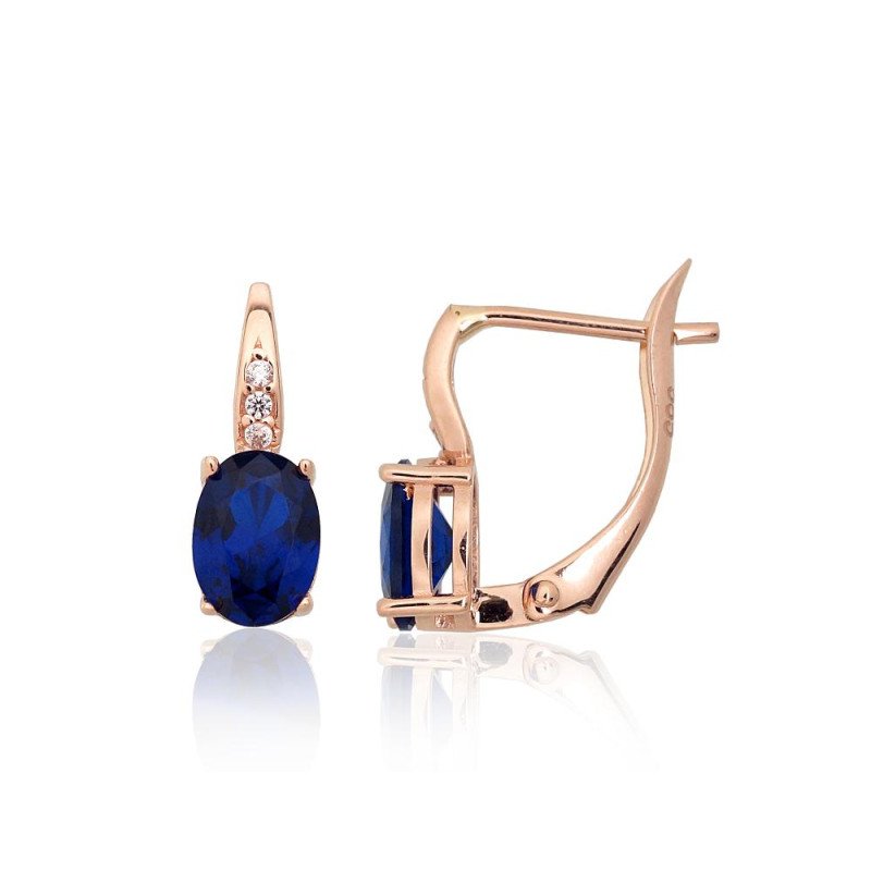 Золотые серьги на английском замке, Красное Золото 585°, Цирконы